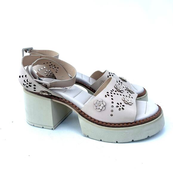 Anthropologie Elvio Zanon Perforated Chunky Sandals Pink 37 Size 7 Heels - Picture 2 of 12